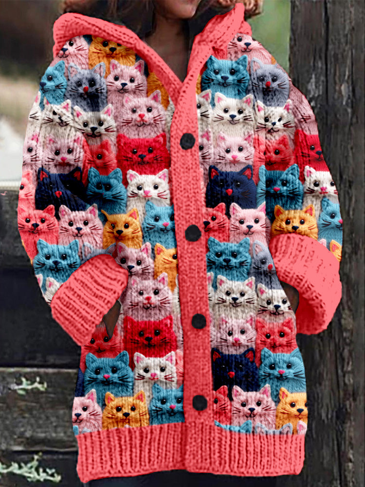 Cardigan con cappuccio 'Merry Autumn Cats' (Gatti d'autunno)
