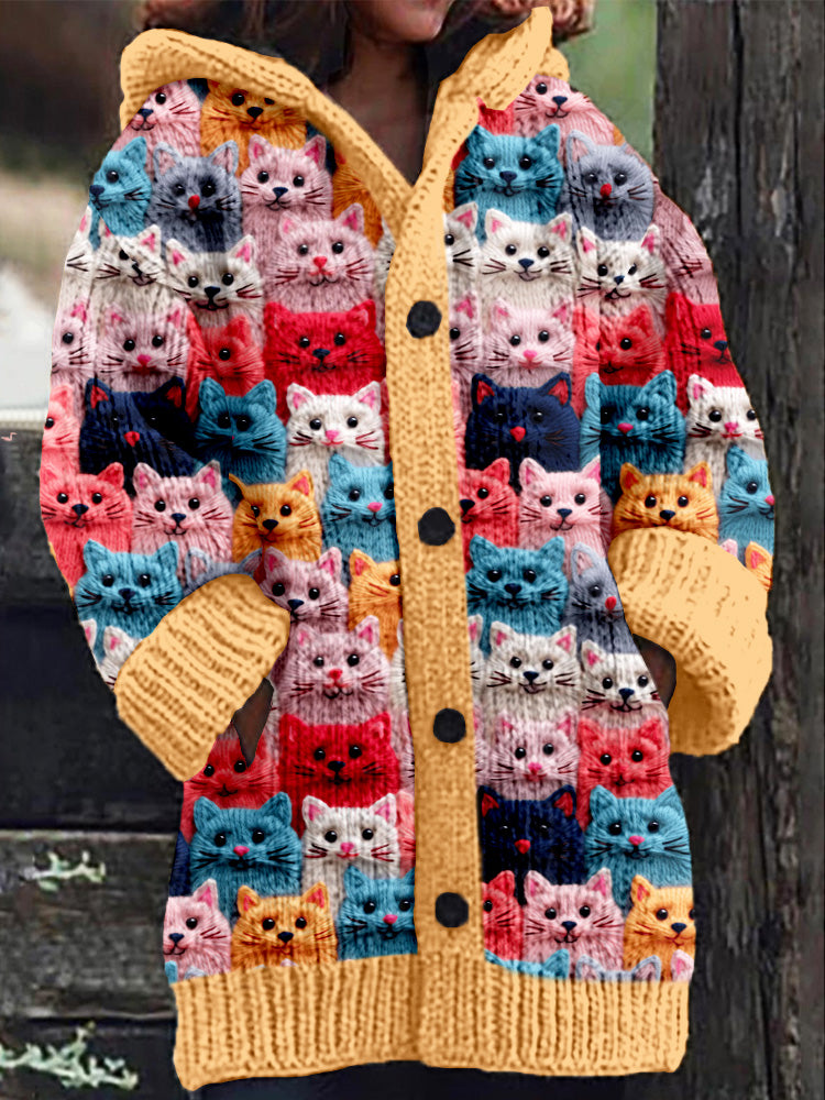 Cardigan con cappuccio 'Merry Autumn Cats' (Gatti d'autunno)