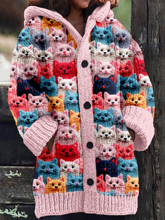 Cardigan con cappuccio 'Merry Autumn Cats' (Gatti d'autunno)
